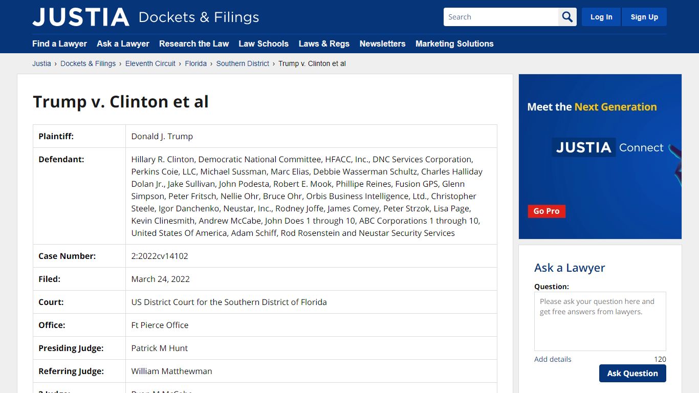 Trump v. Clinton et al 2:2022cv14102 | US District Court for the ...