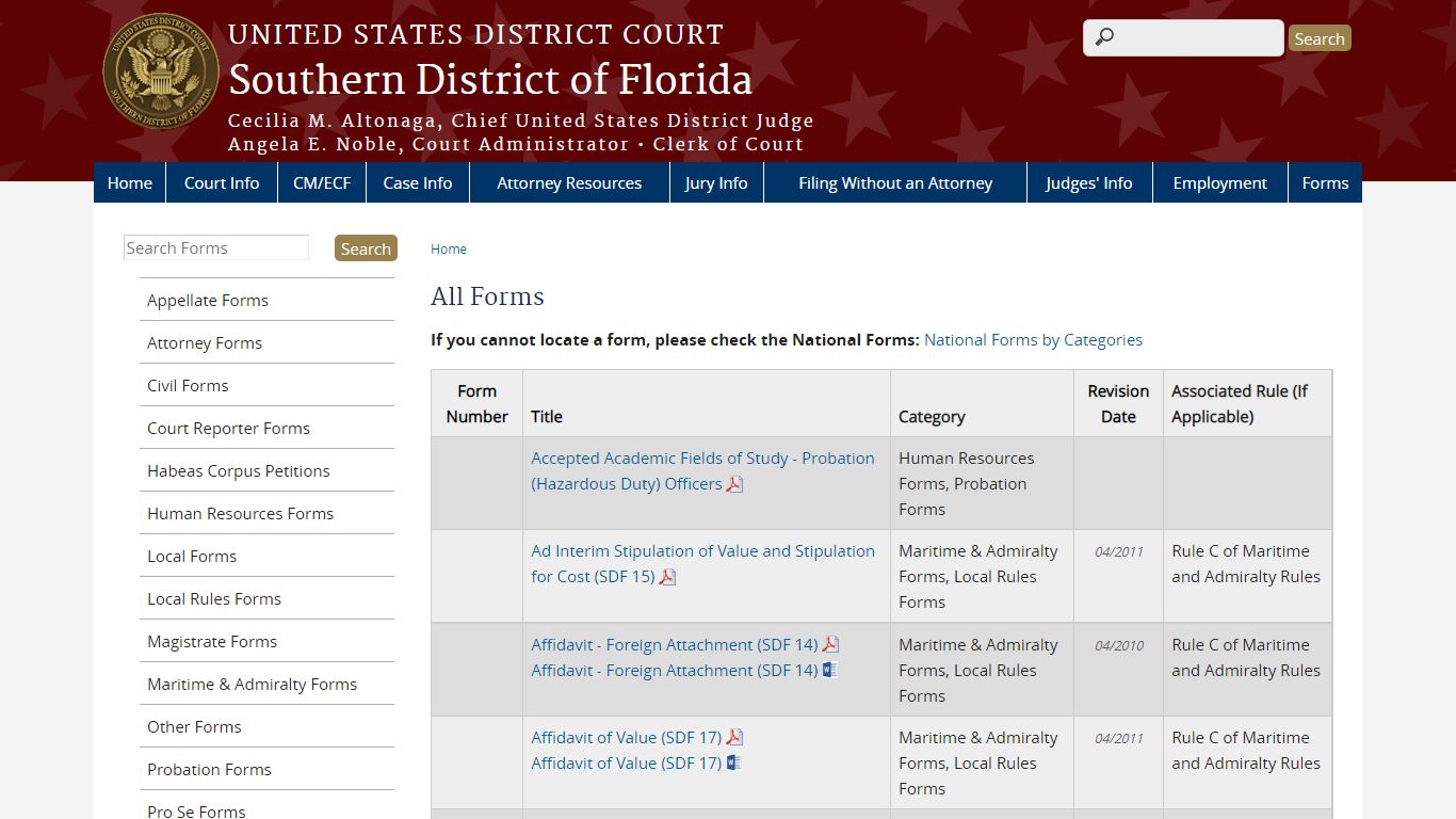 All Forms | Southern District of Florida | United States District Court